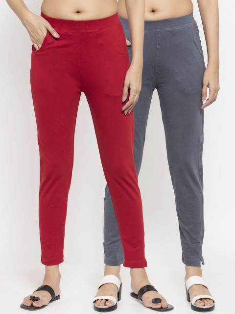 

NEUDIS Women Pack of 2 Solid Ankle Length Leggings, Maroon