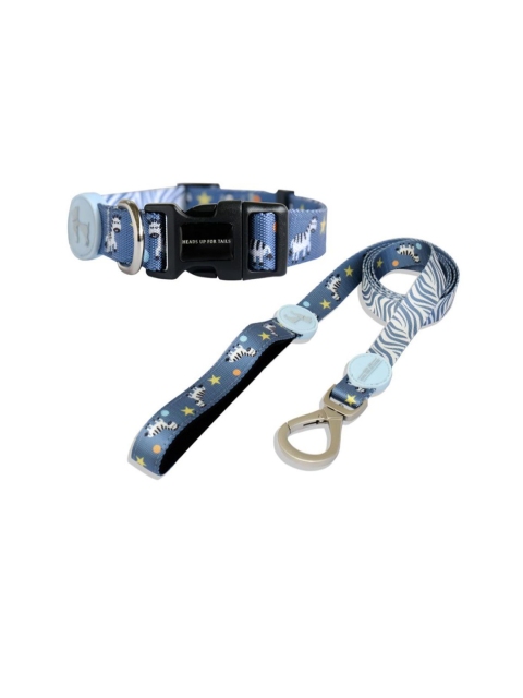 

Heads Up For Tails Blue & White Z-Star Dog Collar & Leash Set