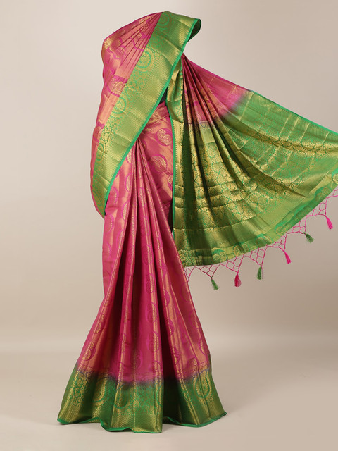 

Pothys Magenta & Green Jute Silk Woven Design Saree