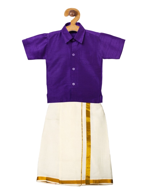 

Ridokidz Boys Purple Solid Shirt and Veshti