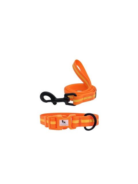 

Heads Up For Tails Orange Waterproof Dog Collar & Leash Set
