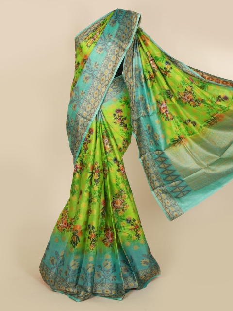 

Pothys Green Jute Silk Floral Printed Tussar Saree