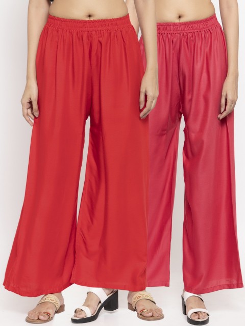 

NEUDIS Women Red & Pink Solid Flared Palazzos