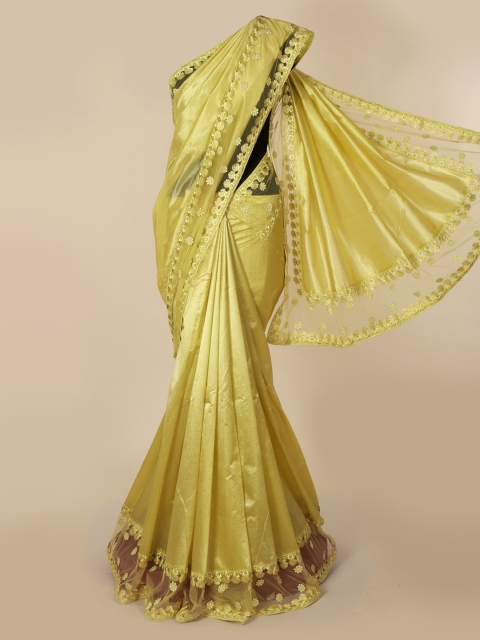 

Pothys Yellow Solid Jute Silk Saree