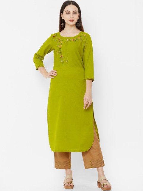 

Os Women Green & Brown Embroidered Kurta with Palazzos