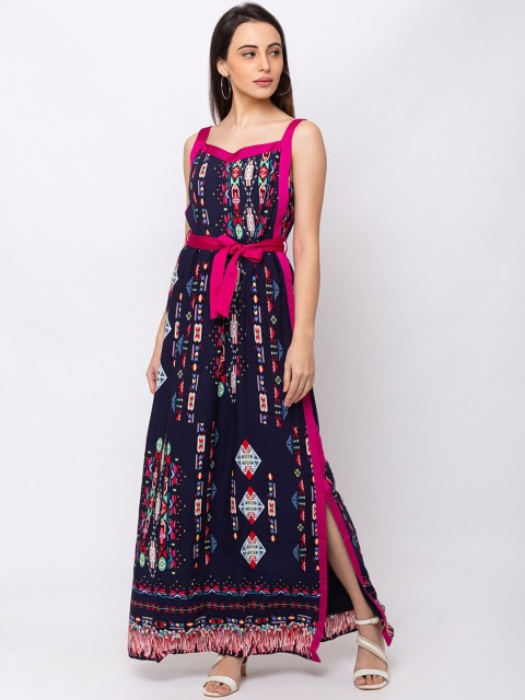 

SHECZZAR Women Navy Blue Printed Maxi Dress