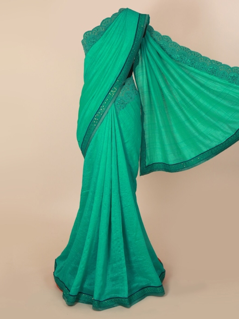 

Pothys Green Solid Pure Georgette Saree