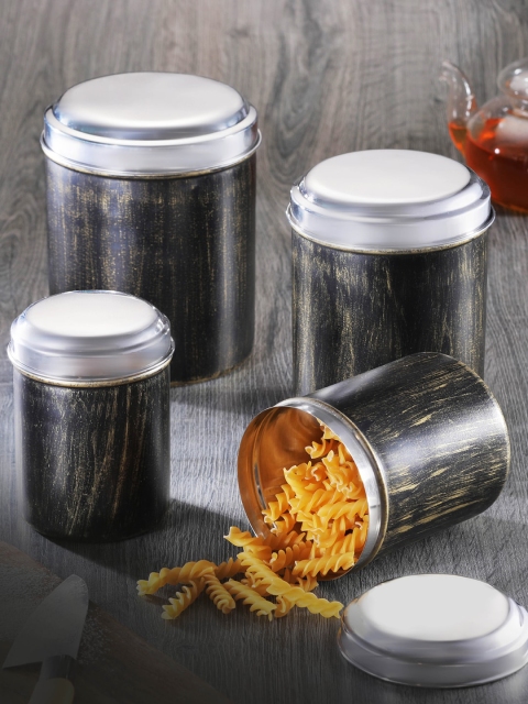 

Jensons Set of 4 Black & Silver-toned Stainless Steel Progetto Series Canister Set