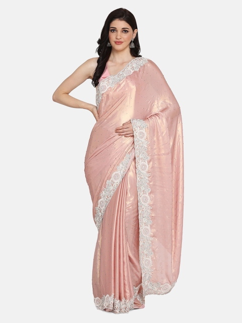

BOMBAY SELECTIONS Peach-Coloured Embellished Poly Georgette Handloom Saree