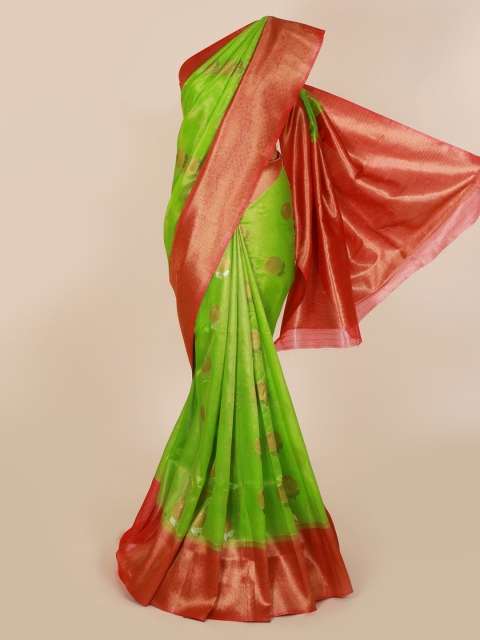 

Pothys Green & Red Cotton Blend Woven Design Saree