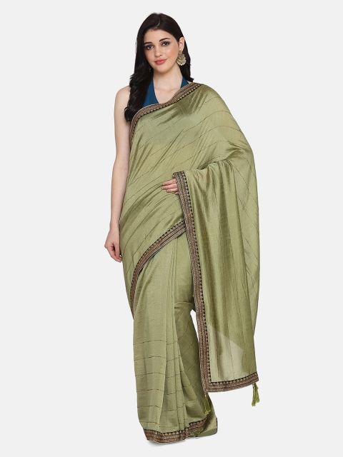 

BOMBAY SELECTIONS Green Striped Khadi Saree