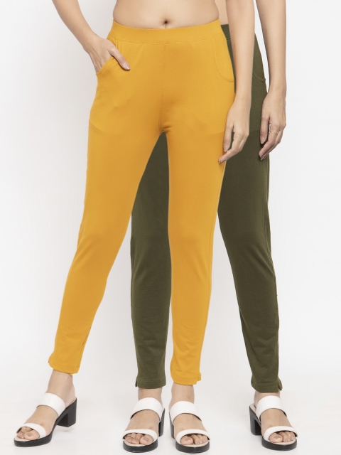 

NEUDIS Women Pack of 2 Solid Ankle Length Leggings, Olive