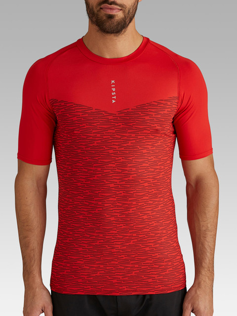 

Kipsta By Decathlon Unisex Red Printed Round Neck Football Base Layer Keepdry T-shirt