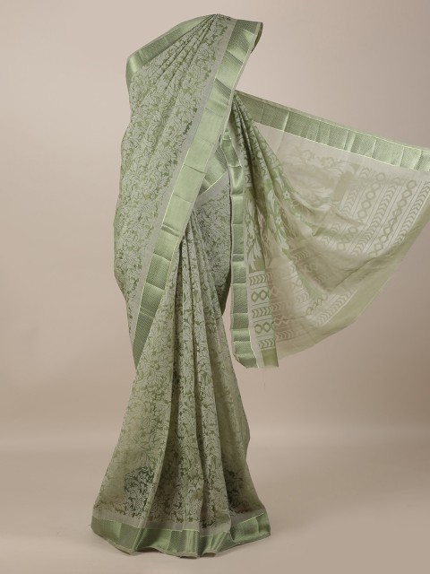

Pothys Olive Green Printed Jute Silk Saree