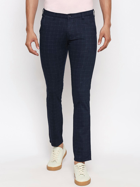 

Lawman pg3 Men Blue Slim Fit Checked Regular Trousers