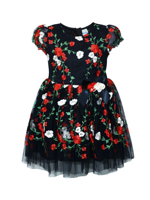 

Daffodils GIRLS WEAR Girls Black & Red Floral Printed Fit and Flare Dress