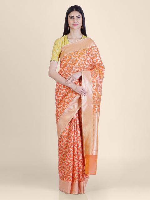 

Shruti and Mangaaysh Orange & Gold-Coloured Silk Blend Handloom Banarasi Saree