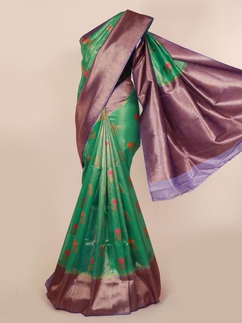

Pothys Green & Orange Cotton Blend Woven Design Saree