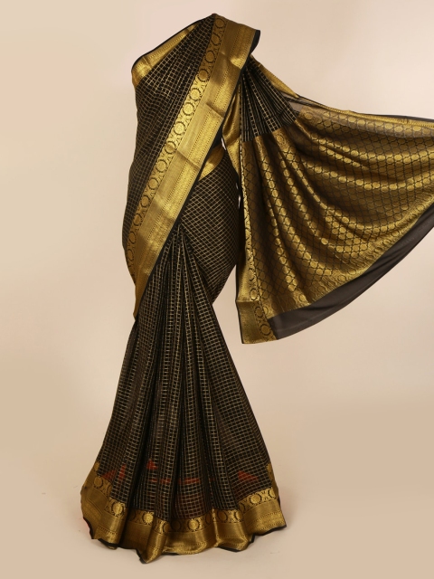 

Pothys Black & Gold-Toned Pure Georgette Checked Saree