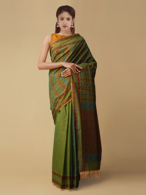

Unnati Silks Green Pure Cotton Woven Design Handloom Mysore Silk Saree