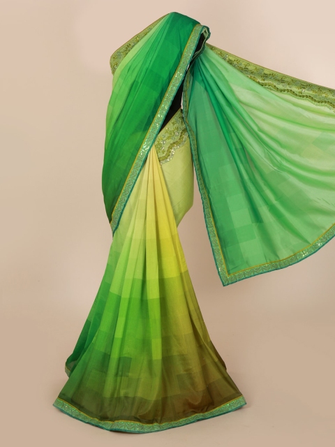 

Pothys Green & Yellow Pure Georgette Checked Saree