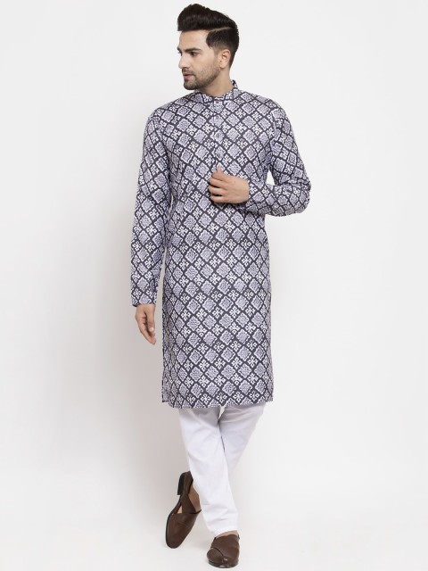 

Jompers Men Blue & White Printed Kurta with Churidar