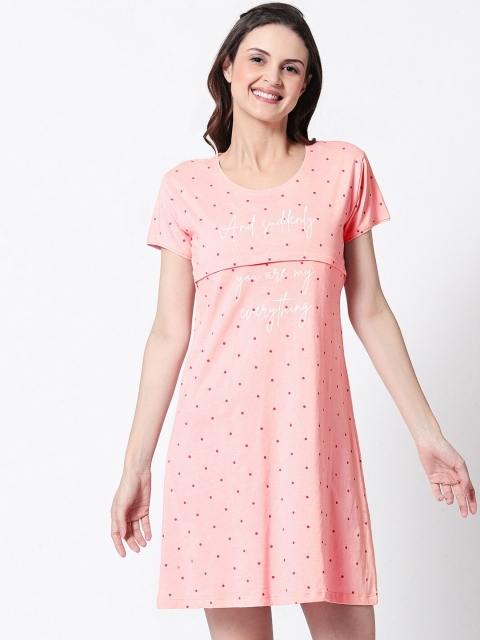 

Zeyo Women Pink & White Printed Nursing & Feeding Sleepshirt