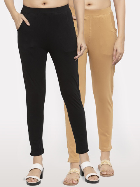

NEUDIS Women Pack of 2 Solid Ankle Length Leggings, Black