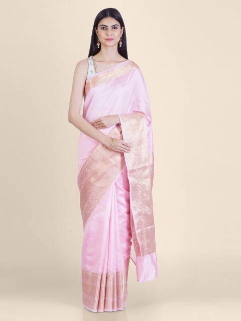 

Shruti and Mangaaysh Pink Pure Silk Solid Banarasi Handloom Saree