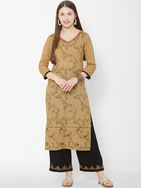 

Os Women Beige & Black Printed Kurta with Palazzos