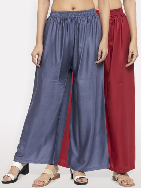 

NEUDIS Women Grey & Maroon Set of 2 Solid Flared Palazzos