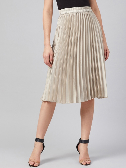 

Marie Claire Women Silver-Coloured Solid Pleated A-Line Midi Skirt