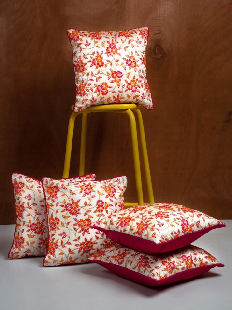 

HOSTA HOMES White & Pink Set of 5 Floral Square Cushion Covers