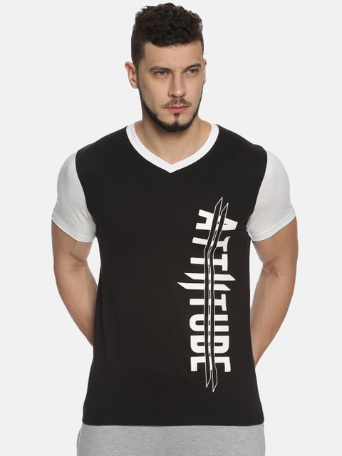

ATTIITUDE Men Black Printed V-Neck T-shirt