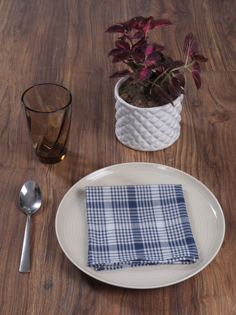 

My Gift Booth Pack Of 6 Navy Blue Checked Patterned Table Napkins