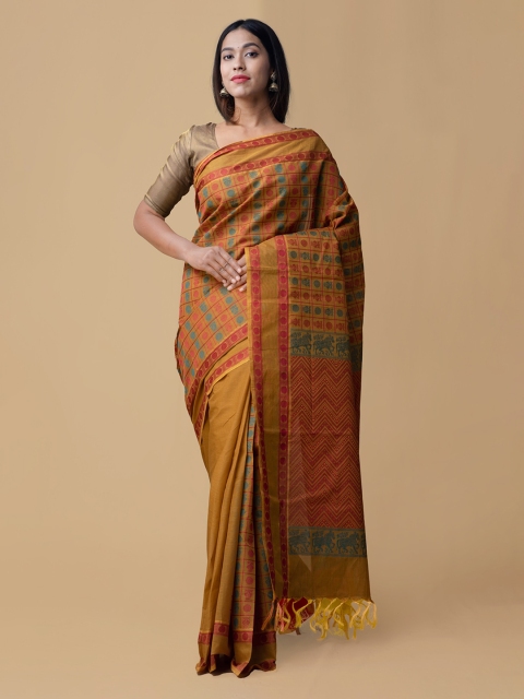 

Unnati Silks Orange Pure Cotton Printed Mysore Silk Saree