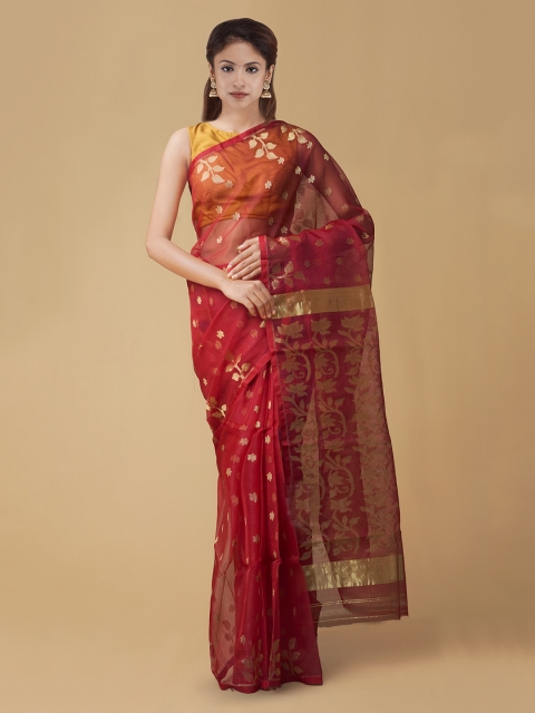 

Unnati Silks Red Silk Cotton Woven Design Handloom Maheshwari Saree