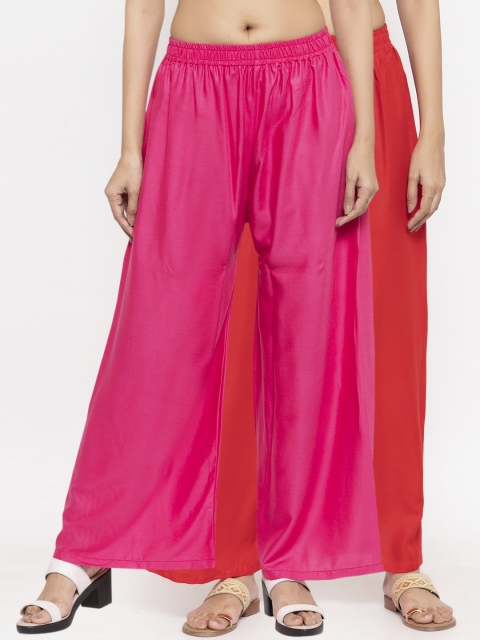 

NEUDIS Women Pack Of 2 Red & Pink Solid Flared Palazzos