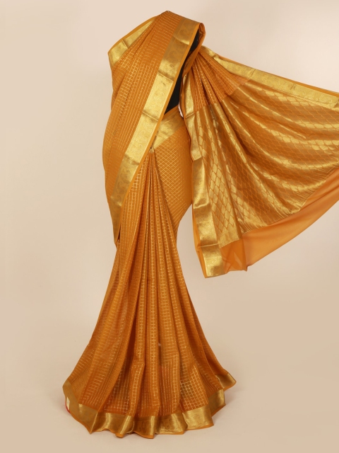 

Pothys Mustard Yellow Checked Pure Georgette Saree
