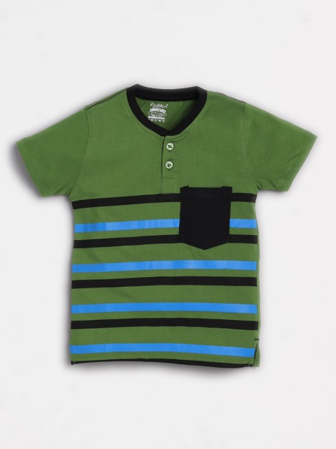 

Redden Boys Green Striped Henley Neck T-shirt