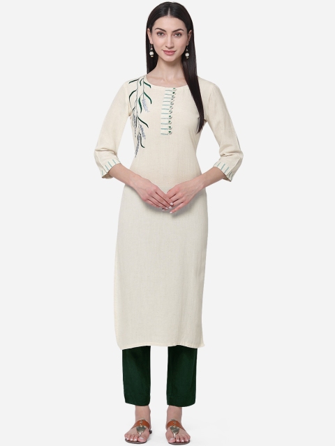 

Kvsfab Women Off-White Embroidered Kurta with Trousers