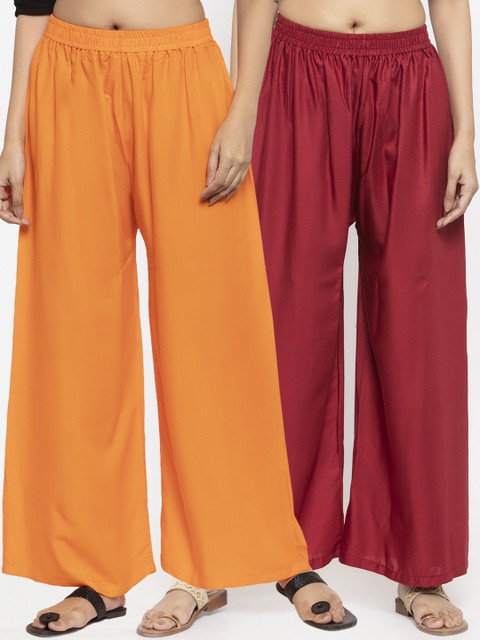 

NEUDIS Women Pack Of 2 Solid Flared Palazzos, Orange