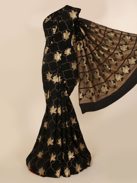 

Pothys Black & Gold-Toned Pure Crepe Printed Saree