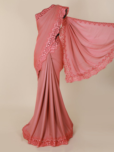 

Pothys Pink Solid Pure Georgette Saree