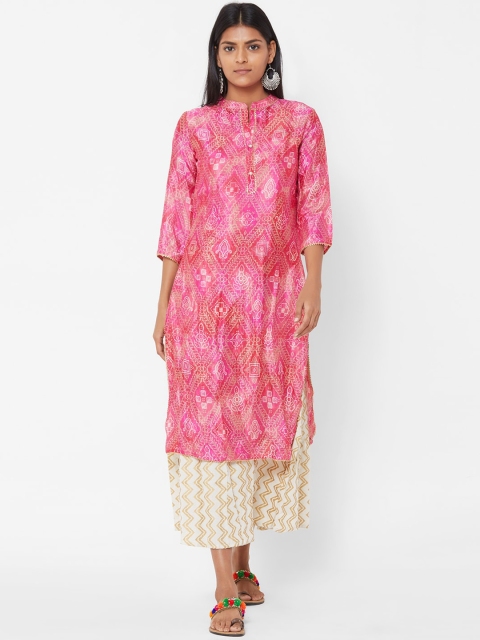 

FASHOR Women Pink Printed Fit and Flare Dress