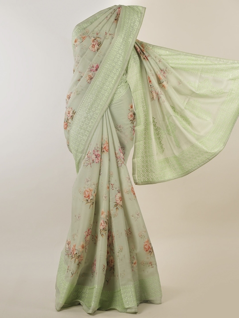 

Pothys Green & Orange Jute Silk Printed Saree