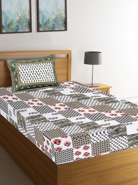 

Tistabene White & Green Floral 144 TC Cotton 1 Single Bedsheet with 1 Pillow Cover