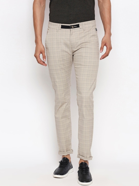 

Integriti Men Khaki & Black Slim Fit Checked Regular Trousers
