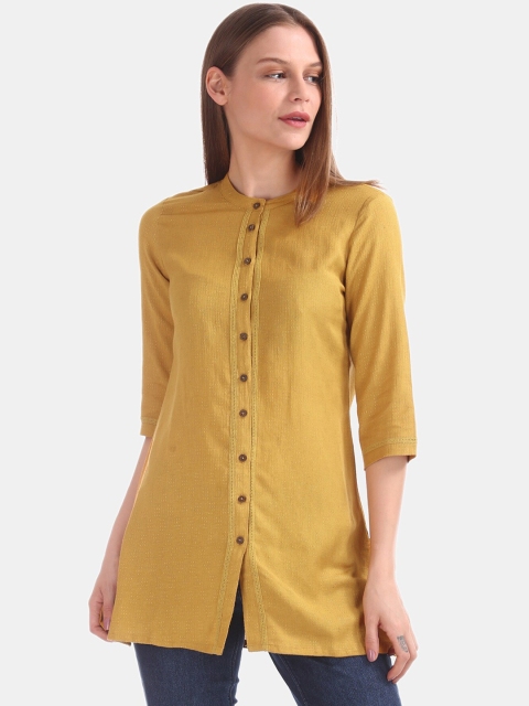 

Mandarin Neck Woven Tunic, Mustard