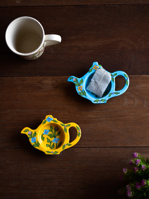 

Neerja Set of 2 Turquoise Blue & Yellow Pottery Tea Bag Holder